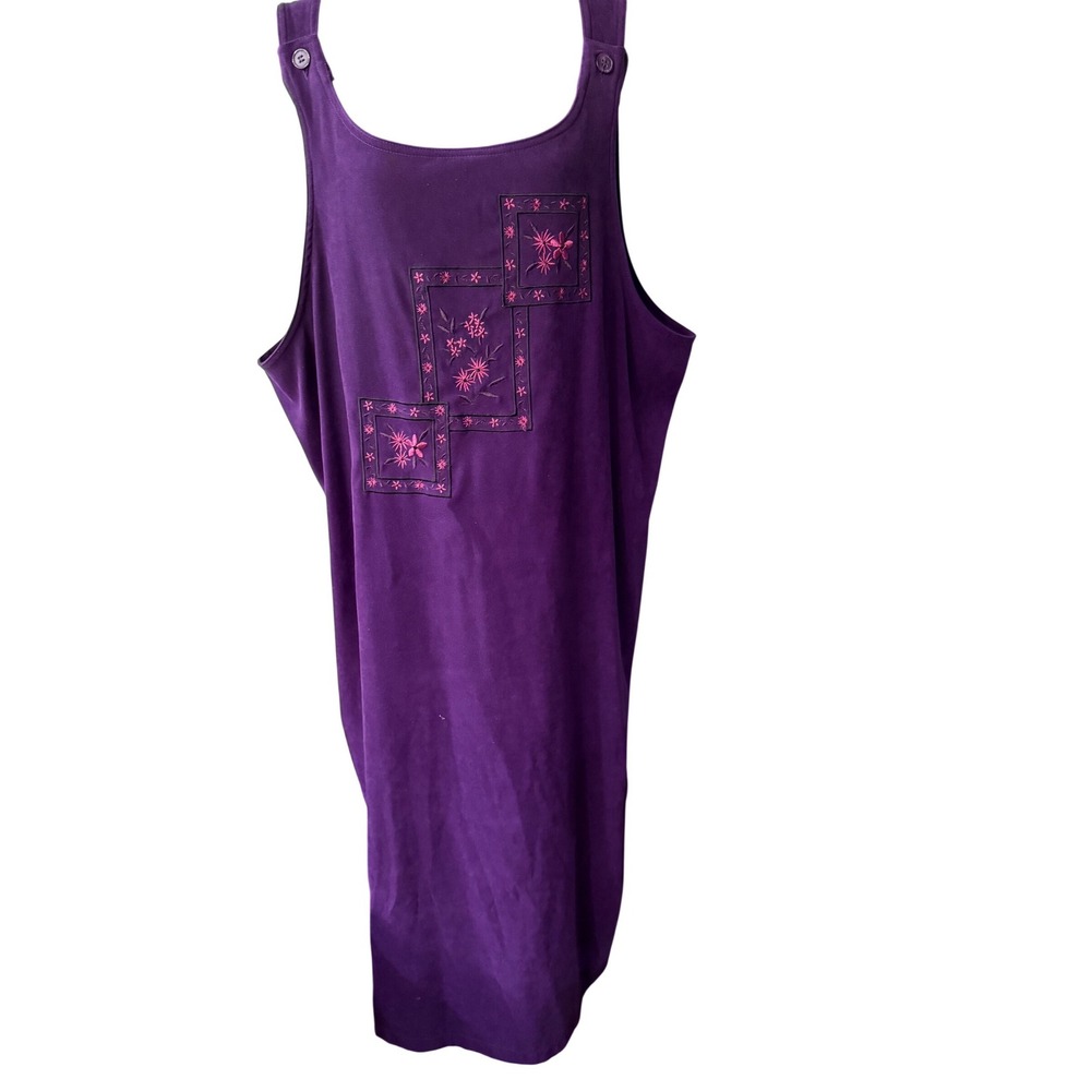 Maggie Barnes Purple Faux Suede Embroidered Floral Jumper Dress Plus Sz 22W 24W
